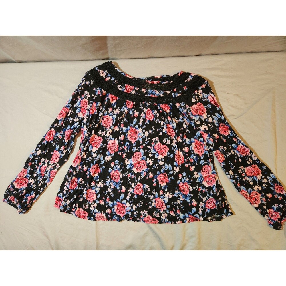 Faded Glory Women Flowers Long Sleeve Blouse L